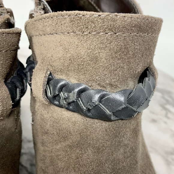 Crown Vintage Perry Taupe Suede Two tone Braided strap moto bohemian bootie 8 - Picture 10 of 16